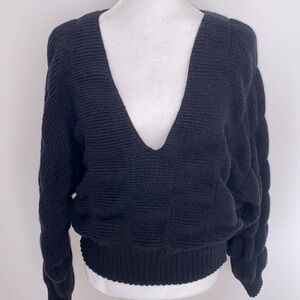 Topshop black plunge neck puffer sweater